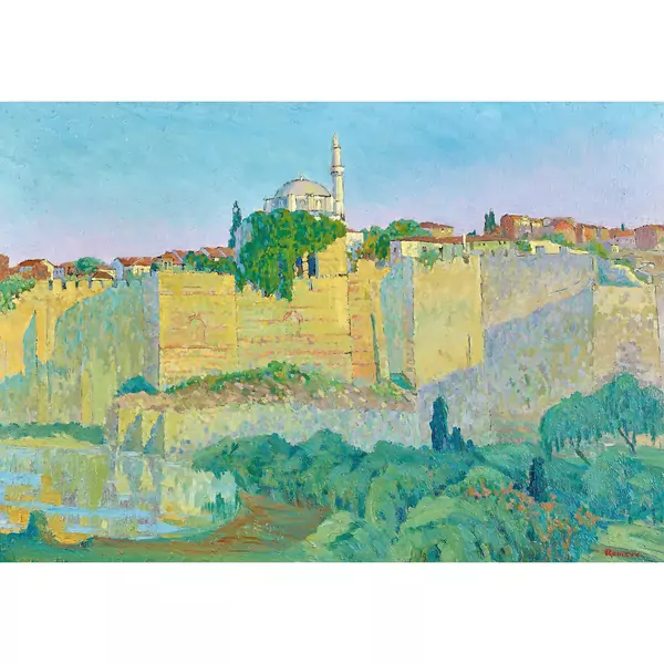 Stadt mit Moschee und Festungsmauer