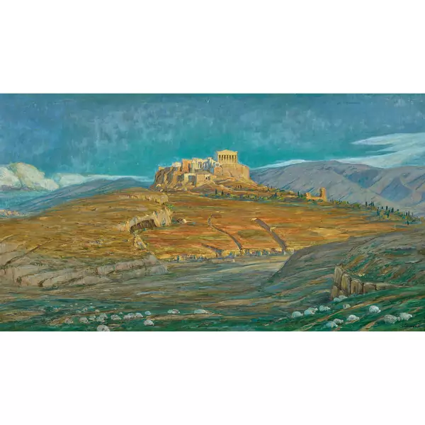"Vue de l'Acropole prise du pied de la Colline des Nymphes"