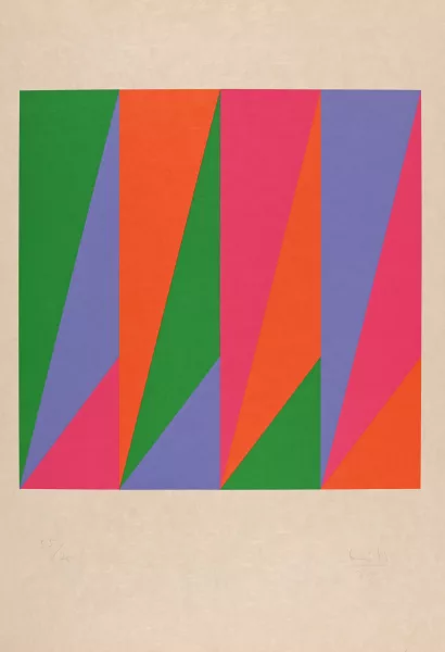 Max Bill — 3 Blätter: Doppel aus vier Vierergruppen, 1975; Ohne Titel, 1975; Ohne Titel, 1983