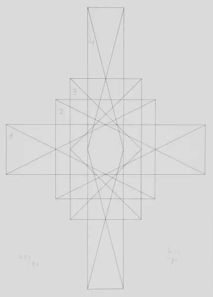 Max Bill — Portfolio. vier quantengleiche variationen aus blau und gelb wird rot und grün, 1989