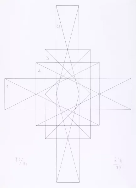 Max Bill — 5 Blätter aus "Vier quantengleiche Variationen aus blau und gelb wird rot und grün", 1989
