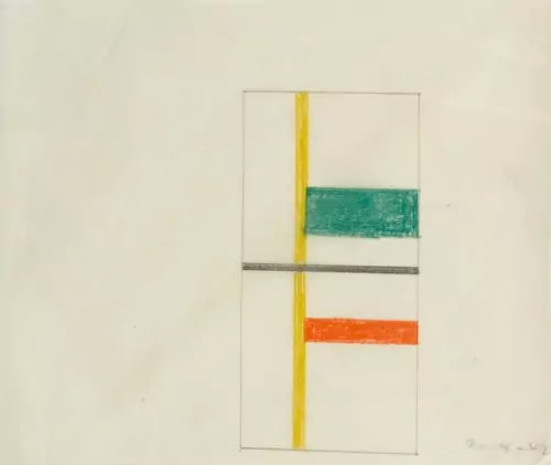 MAX BILL — Ohne Titel. Konstruktion in grau, grün, rot und gelb. 1942. — Koller Auktionen