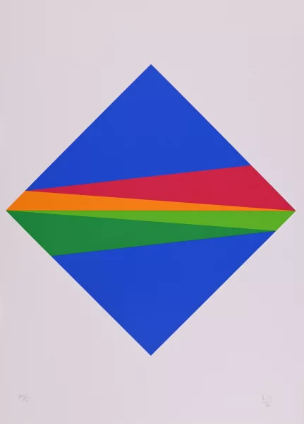 Max Bill — 2 Blätter: Verdichtung im blauen Quadrat, 1983; Zwilling aus zwei gleichen Teilen, 1976