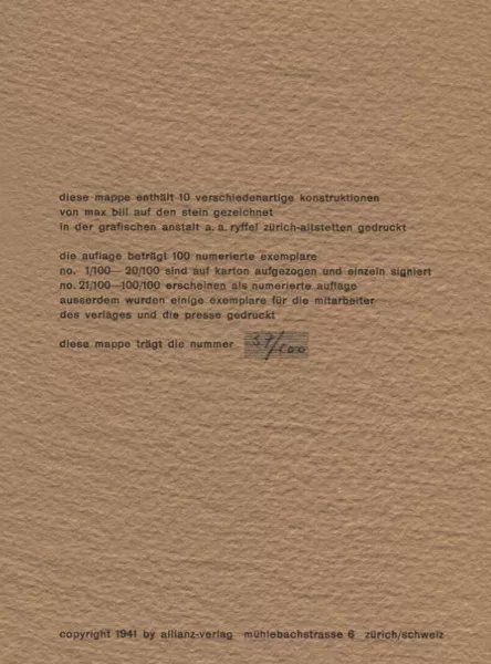 Max Bill — Mappe. Max Bill : 10 Original-Lithos, 1941