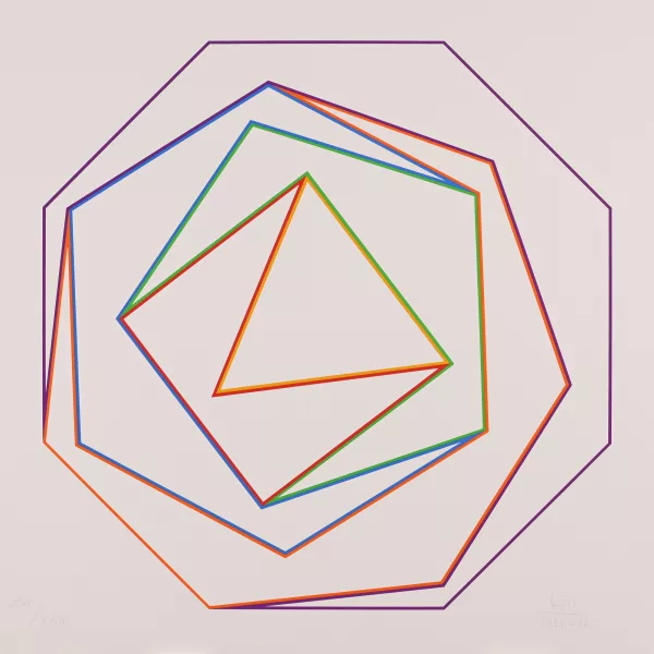 Max Bill — 2 Blätter: Variation 14, 1932-1986; Organisation von 44 bunten Quadraten, 1980