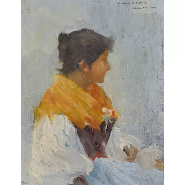 Sitzende Trachtenfrau