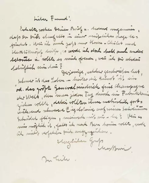 Max Buri — 3 Briefe und 2 Postkarten, alles eigenhändig und mit Unterschrift «Max Buri», «Max B.» oder «Max». Brienz und Lugano 20.VIII.1904 (Poststempel) –17.III.1914. Mit den zugehörigen Couverts. — Galerie Kornfeld