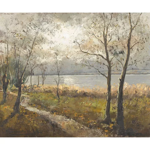 Max Clément — Herbstliche Uferpartie.