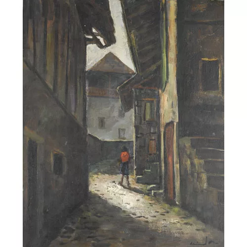 Max Clément — Gassenpartie in St-Gingolph mit Frau.