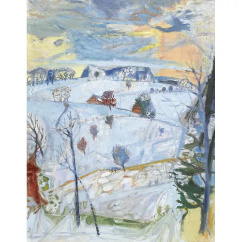 Max Franz Brütschlin — Winterlandschaft mit Gehöften im Dämmerlicht.