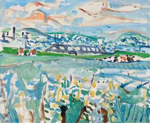 MAX GUBLER — Landscape of the Limmat with bridge. 1954. — Koller Auktionen
