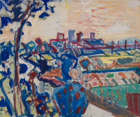 Sommerlandschaft mit Gaswerk Schlieren, 1948