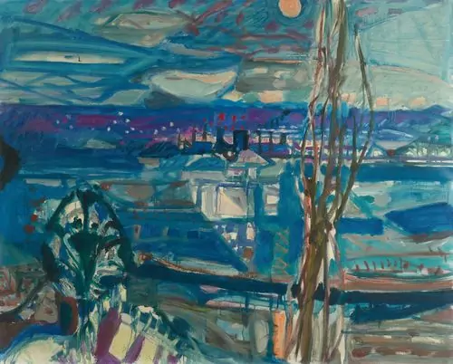 MAX GUBLER — Nachtlandschaft mit Gaswerk Schlieren. Um 1955. — Koller Auktionen