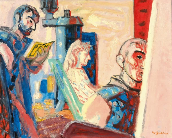 Max Gubler — Interieur mit Maler und Familie Leroy, 1949