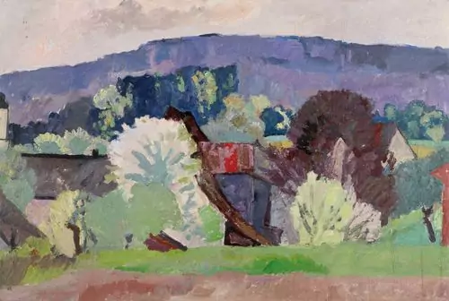 MAX GUBLER — Kloster Fahr mit blühenden Bäumen. 1941. — Koller Auktionen