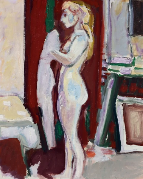 Max Gubler — Stehender Akt mit Tuch, um 1949/50
