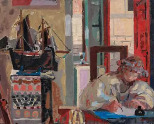 MAX GUBLER — Interior with writing figure and model of a ship. Montrouge, 1934. — Koller Auktionen