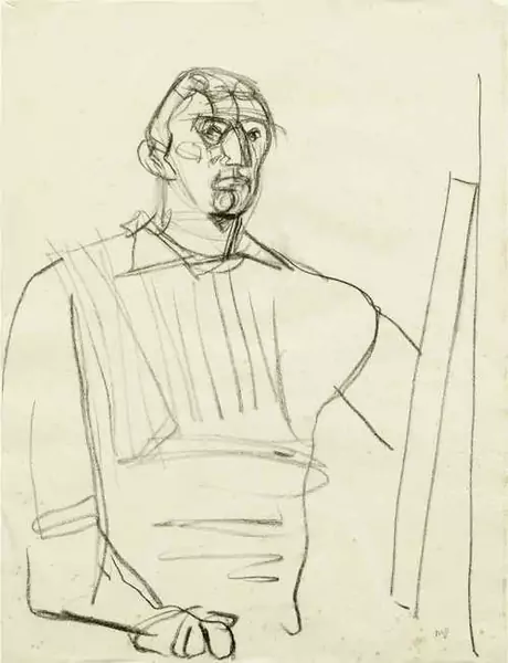 GUBLER, MAX — Self portrait of the artist before the easel. — Koller Auktionen