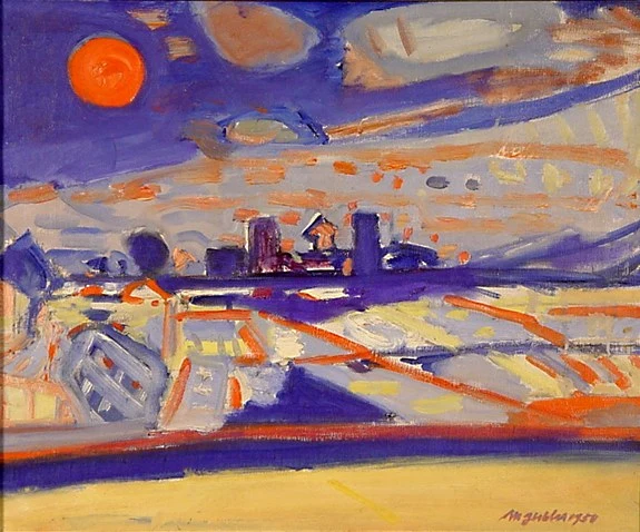 Max Gubler — Nachtlandschaft mit Gaswerk Schlieren, 1950