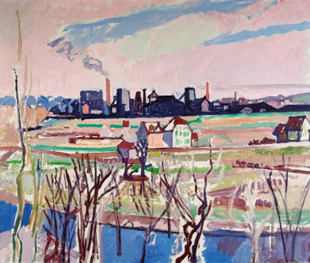 Landschaft mit Gaswerk Schlieren