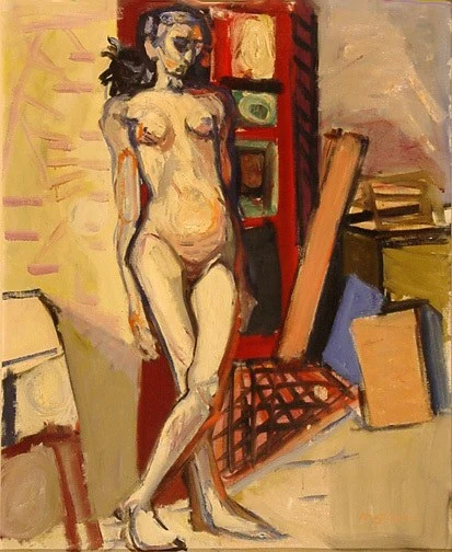 Max Gubler — Stehender weiblicher Akt im Atelier, um 1950