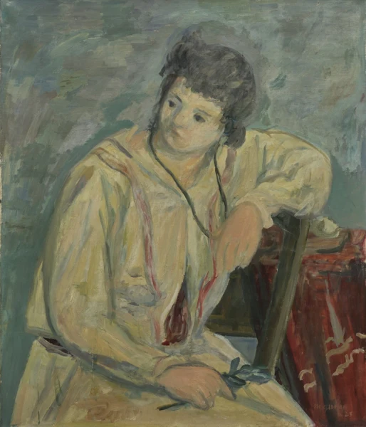 Max Gubler — Sitzendes Mädchen in weissem Kleid, 1923