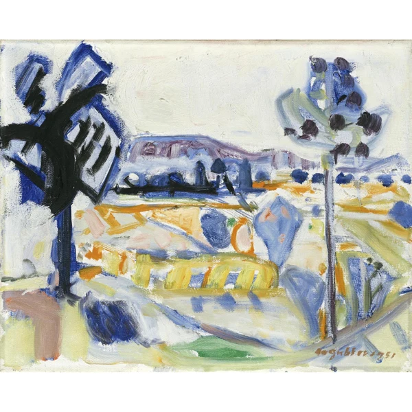 Max Gubler — LANDSCHAFT MIT BLÜHENDEN BÄUMEN, 1951 LANDSCAPE WITH BLOOMING TREES, 1951