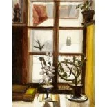 Fensterbild im Winter mit Silberlingen