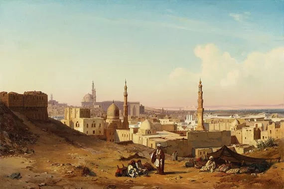 Max Schmidt — Ansicht von Kairo, im Vordergrund ruhende Araber