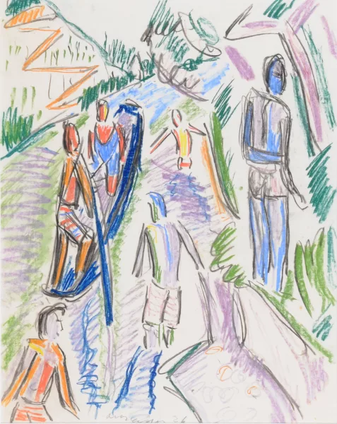 Max Sulzbachner — Sommerliche Bootsfahrt mit Badenden, 1926