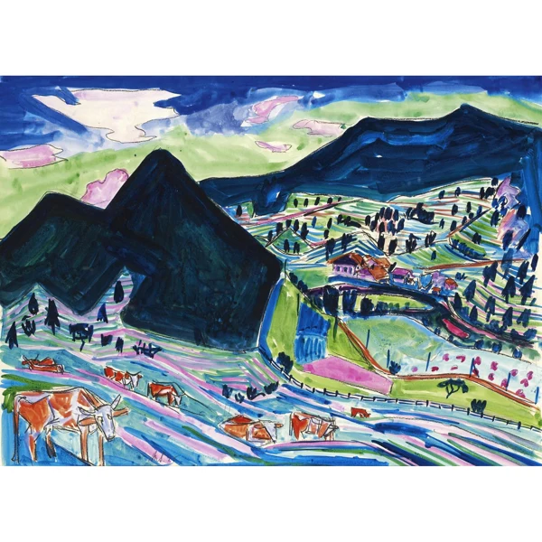 Max Sulzbachner — JURALANDSCHAFT MIT KÜHEN, 1925 JURA LANDSCAPE WITH COWS, 1925