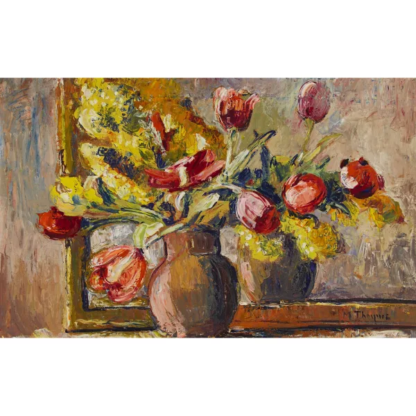 Max Theynet — Tulpenstrauss mit Spiegelbild.