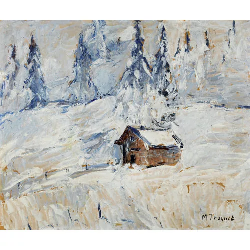 Max Theynet — Verschneite Berghütte.