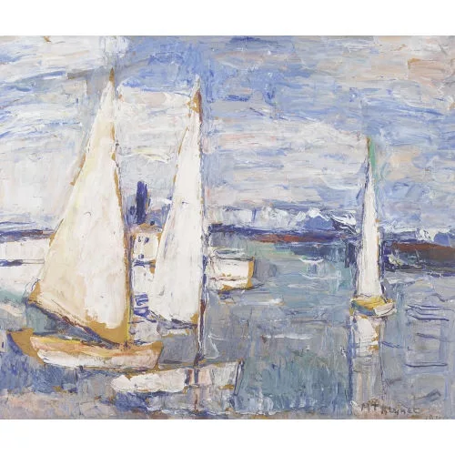 Max Theynet — Hafenpartie mit Segelbooten.