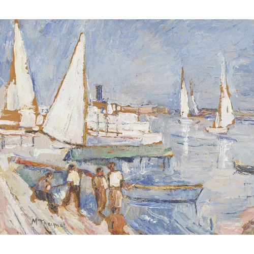 Max Theynet — Hafen am Neuenburgersee mit Segelbooten.