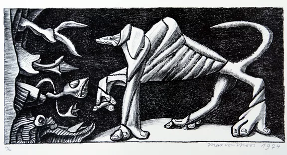 Max von Moos — 3 Blätter: Der Hund, 1974; Ohne Titel, 1976; 1977