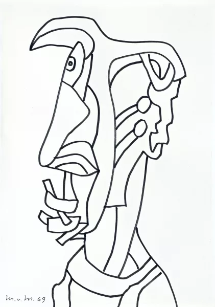 Max von Moos — 4 Werke: Portrait, 1969; 2 Figuren; Objekte (2)