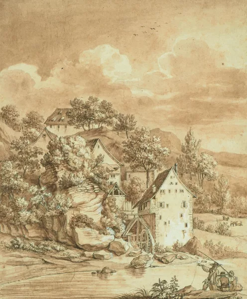 Maximilian Neustück — zugeschrieben Mühle mit Fischern