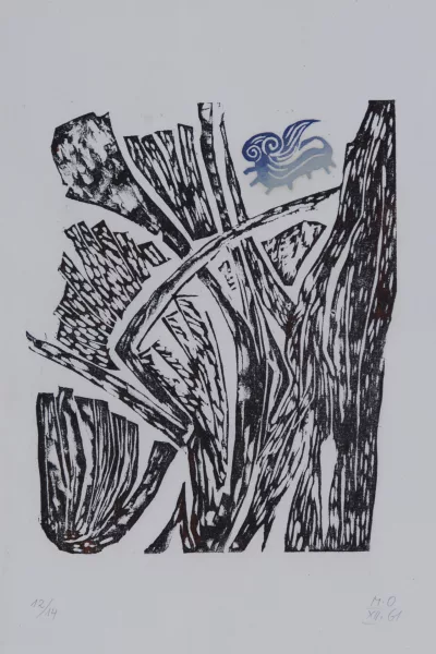 Meret Oppenheim — Raupe-Schmetterling über Gestrüpp, 1961