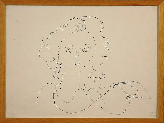 Meret Oppenheim — Frau mit Locken, ihre Halskette haltend, 1958