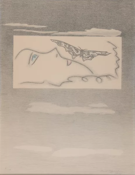 Meret Oppenheim — Liegendes Profil mit Schmetterling, 1977
