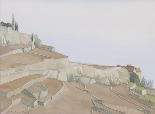 Michel Tenthorey — Michel TENTHOREY (1948) "Le Lavaux", aquarelle