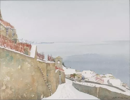 Michel Tenthorey (1948, CH), "Village sous la neige". — DognyAuction