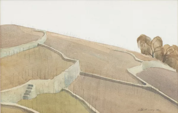 Michel Tenthorey — Michel TENTHOREY (1948) "Le Lavaux", aquarelle
