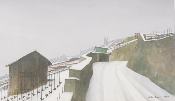 Michel Tenthorey — Michel TENTHOREY (1948), 'Lavaux sous la neige', Aquarelle sur papier