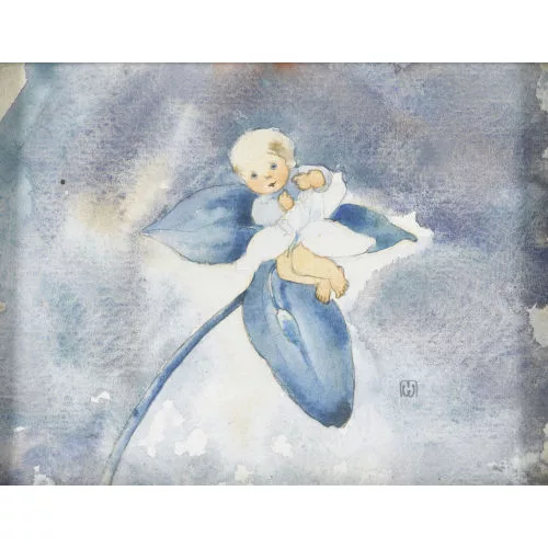 Mili Weber — Blaue Blüte mit Elfenkind.