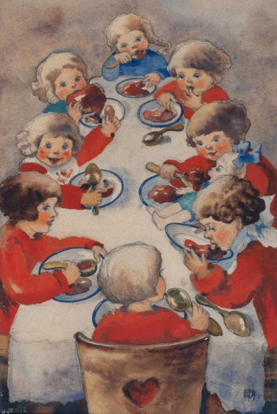 Mili Weber — Acht Kinder zu Tisch, 1910er-Jahre