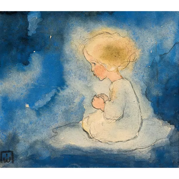 Kleines Mädchen auf einer Wolke