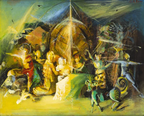 Mircea Ciobanu — Mircea CIOBANU (1950-1991) "La visite" , acrylique
