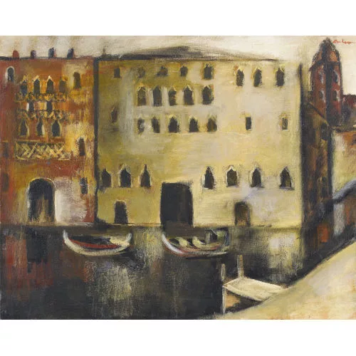 Mircea Ciobanu — Venezianische Kanalpartie mit Palazzi.